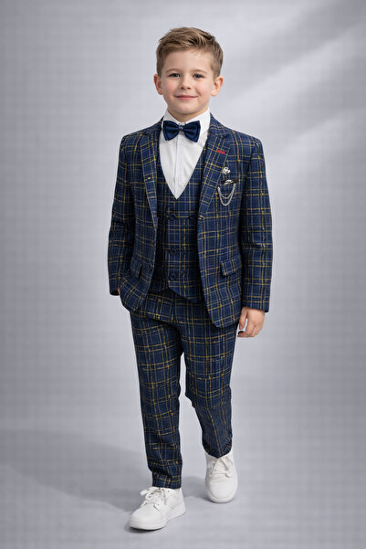 HAYTA Children's Suit Set with Vest and Shirt, Kiev Dark Navy Blue Mustard