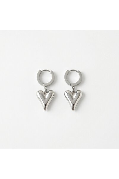 AccessoriesCınCık Steel Earrings Silver Color Heart Detailed Dangle Women's E...