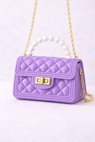 Selvira İnci Saplı Plastik Çocuk Çantası – Kapitone Desenli, Zincir Askılı Kı...