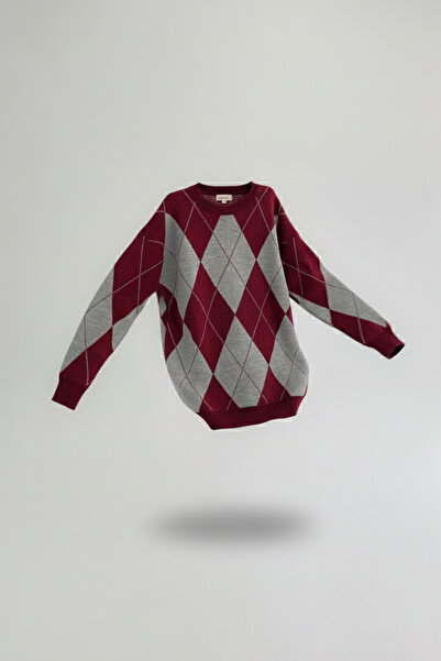 LAbute Crew Neck Diamond Pattern Oversize Knitwear