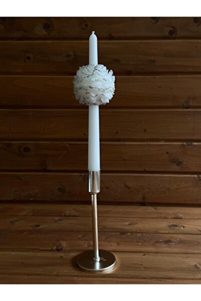 TozluAtolye TOZLU ATÖLYE GÜMÜŞ DESENLİ ŞAKAYIKLI ŞAMDAN MUM TEKLİ (SADECE MUM)