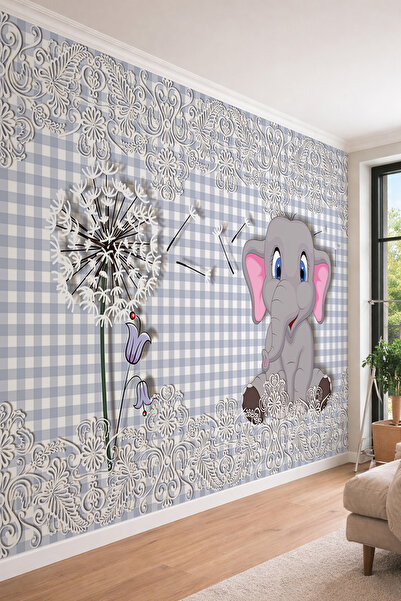 dreamwall Sevimli Fil ve Karahindiba Temalı Pötikare Desenli Tek Parça Teksti...