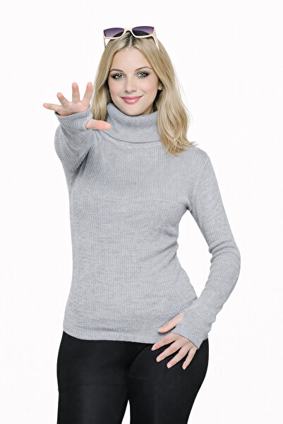 MODASPARK Gray Turtleneck Premium Savior Body Sweater with Finger Detail