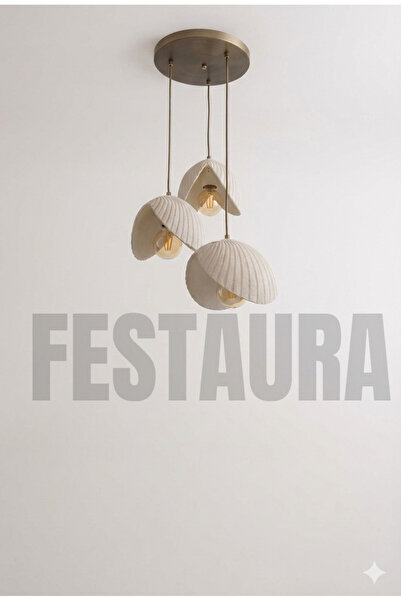 FESTAURA İstiridye İnci Avize 3 Başlıklı Beton Görünümlü Bohem ve İskandinav ...