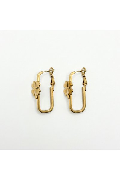 AccessoriesCınCık Steel Earrings Gold Color Clover Stone Detailed Women's Earrings
