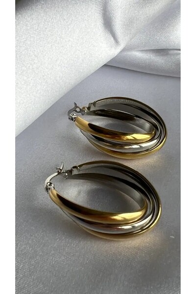 DİAVENTA TAKI VE AKSESUAR Women's Anti-Tarnish Ellipse Hoop Two-Color Earring...