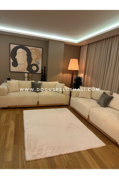 Doğuş Peluş Halı Ultra Soft Beyaz Yumuşak Dokulu Peluş Halı Dikdörtgen