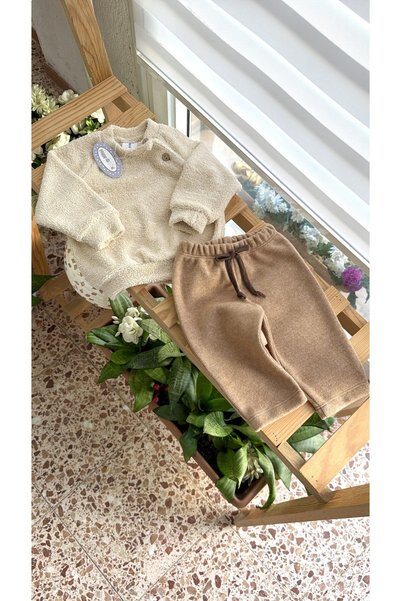 Happy Moon Bebek kıyafetleri hediyelik kışlık ikili takım unisex eşofman sweat alt pamuklu rahat