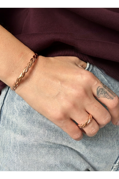 TR Copper Bracelet and Copper Ring Twist Model Set of 2