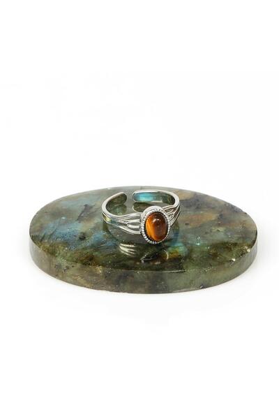Taş Sandığı Tiger's Eye Stone Steel Ring - Does Not Tarnish