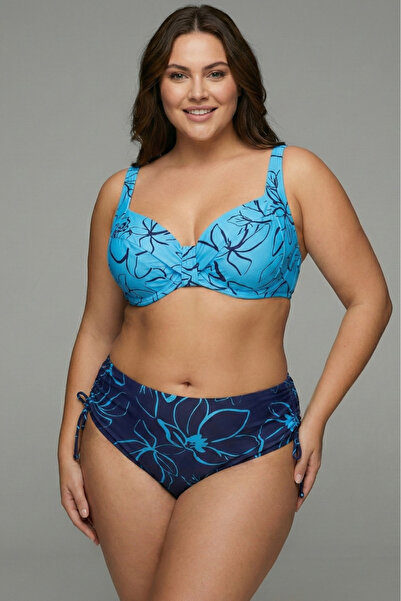 embody Women's Plus Size Two Piece Swimsuit - Floral Blue and Navy Blue Floral