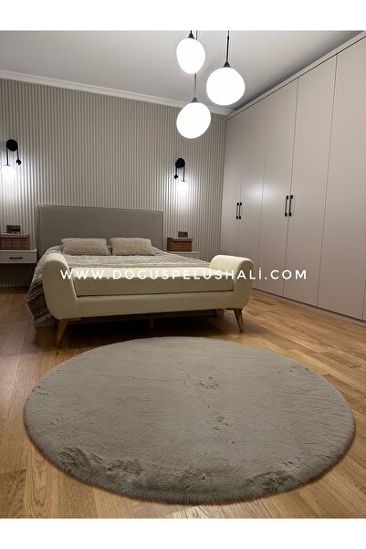 Doğuş Peluş Halı Ultra Soft Bej Yumuşak Dokulu Peluş Halı Yuvarlak