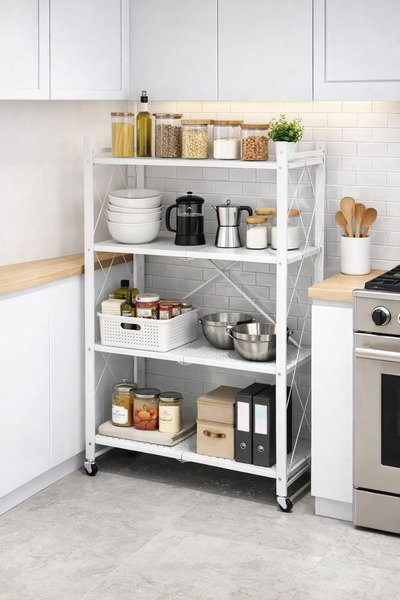 Golden Bark Four-shelf mobile metal shelving unit, storage shelving unit