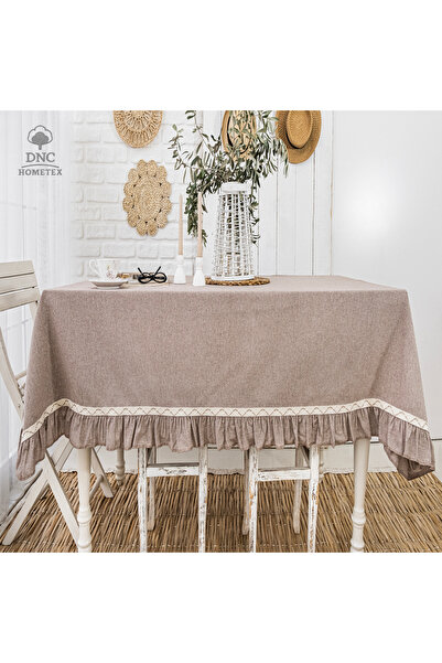 DNC home tekstil مفرش طاولة من الكتان الفاخر من سلسلة خاصة بلون القهوة الحليبية