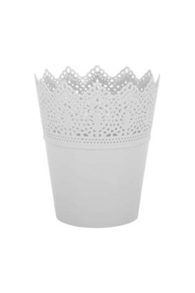OEM White Plastic Pot with Lace Pattern for Flowerpot Ø8.5 x 15 cm - 1 L