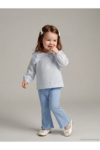 LC Waikiki بلوزة وبنطلون مخطط للفتيات الصغيرات مع ياقة روبا مزينة بفيونكة من ...