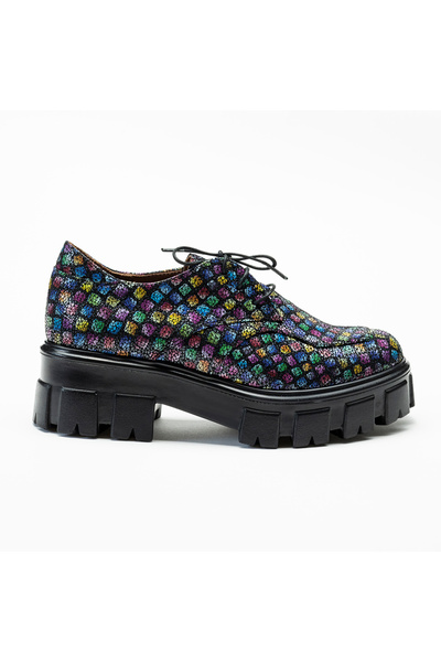 VAGAM Multicolor Genuine Leather Shoes with Laces