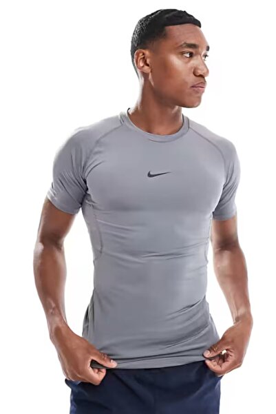 Nike Pro Dri-Fit Slim Top-Short Sleeve Gri Erkek Dar Kesim Spor Tişört