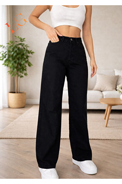 LORDA GİYİM Women's Black Baggy Pants Stylish Lycra High Waist with Zipper