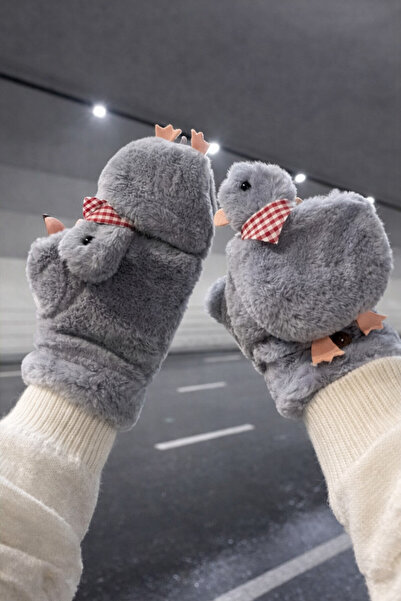 MD Moda Accessories Cute Duck Figured Plush Gloves – Winter, Soft and Warm Gl...