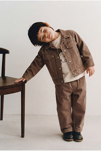 Magu Erkek Çocuk Pamuklu Kahverengi Ceketli 3 Parça Takım