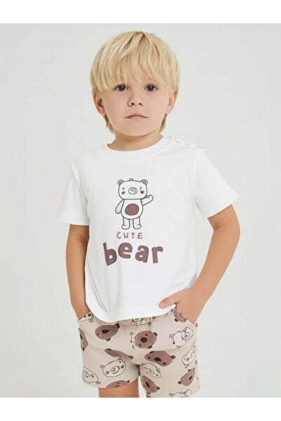 Zekids Baby Boy Cute Bear Printed Shorts Set
