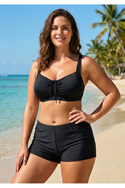 embody Women's 2 piece swimsuit, plus size, shorts, black m5202
