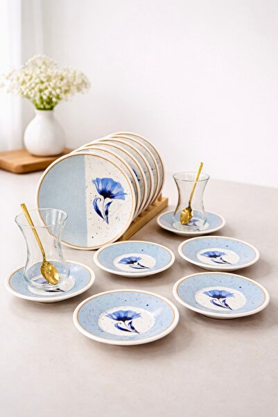 Hooly Home Blue Poppy Model 6-Person 12-Piece Tea Set (6 Dessert Plates + 6 T...