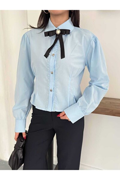 YEK&BİR Women's Shirt with Bow and Lace Detail