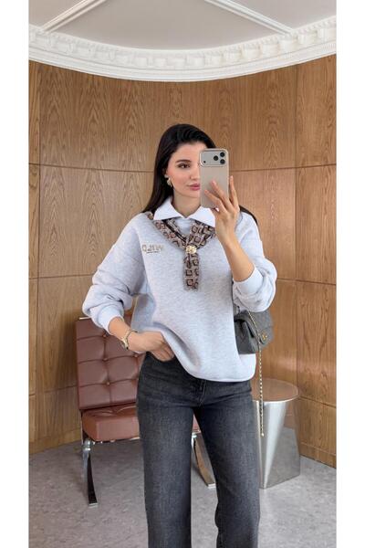 HAZELANNA 3 İplik Şallı Gri Sweat