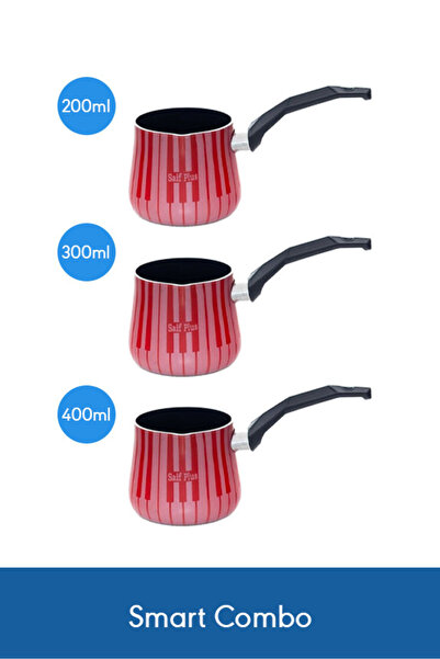 Saif Plus Teflon Turkish Coffee Pot Trio Set 200, 300 & 400 ml – Red