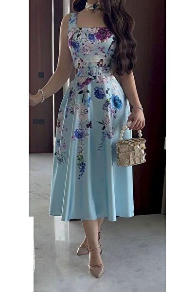 Stylish Elegant sky blue satin dress