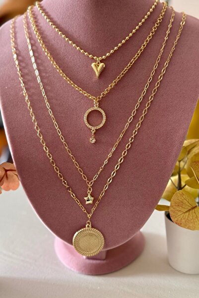 Trendy Butik Kalp, Zirkon Yıdız ve Bohem Uçlu Kolye Kombini