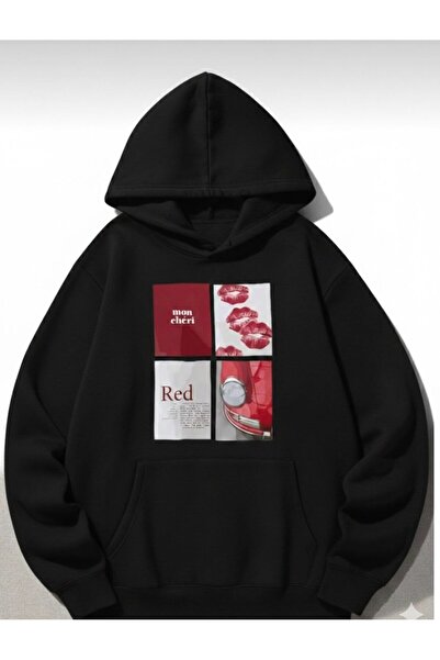 COHERENT Hanorac unisex pentru bărbați/femei, colorat, roșu, cu imprimeu pers...