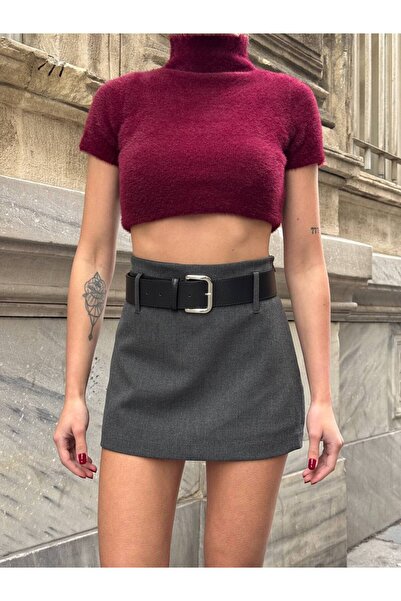 sportiness Wide Belt Detailed Short Skirt