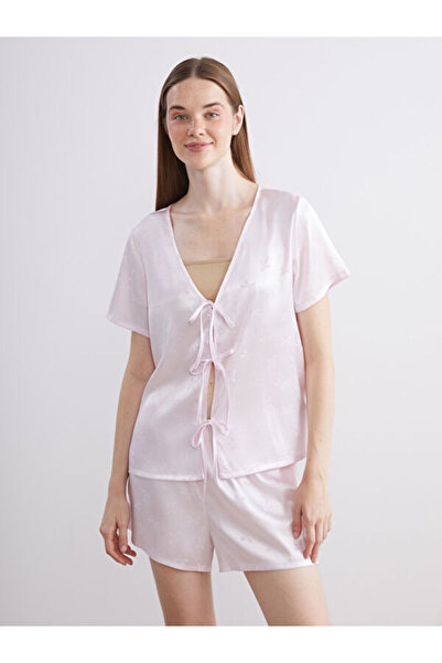 LC Waikiki Σετ πιτζάμες με σατέν γυναικεία σορτς με σχέδιο φιόγκου από την ESVAB