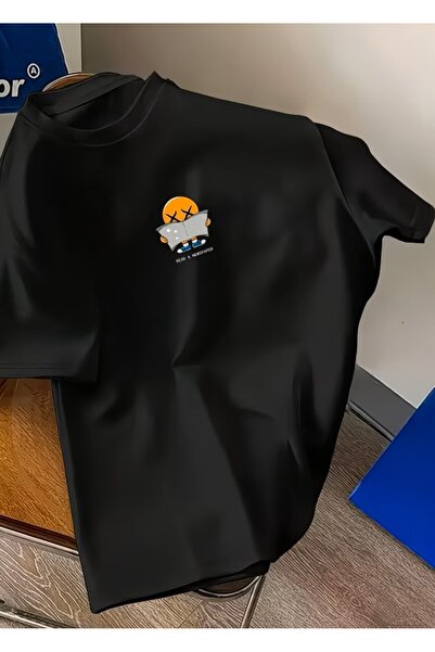 LELVANİ Geometric Read Printed Black Tshirt