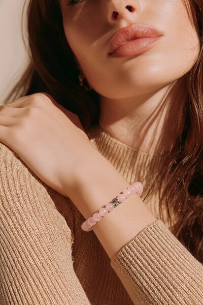 NBS Beautiful Naturel Stones Pink Quartz Natural Stone Bracelet Aa Quality Re...