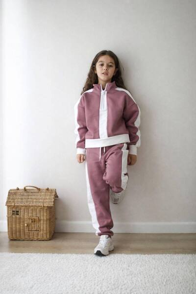 ARBİ kids Girl's Purple Two-Thread Seasonal Full-Fit Two-Piece Set