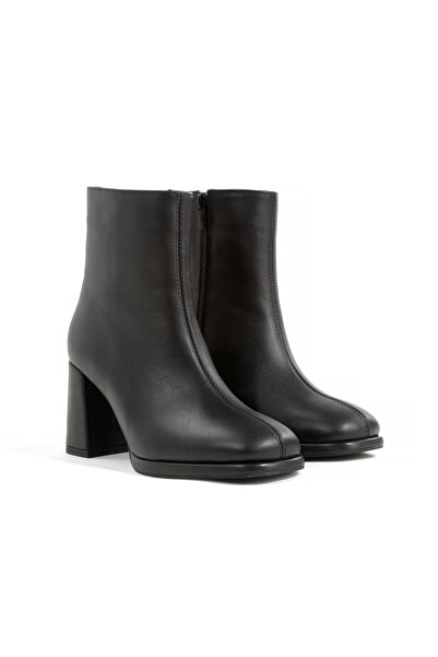 PİCCOLO حذاء نسائي من الجلد الطبيعي باللون الأسود بكعب سميك