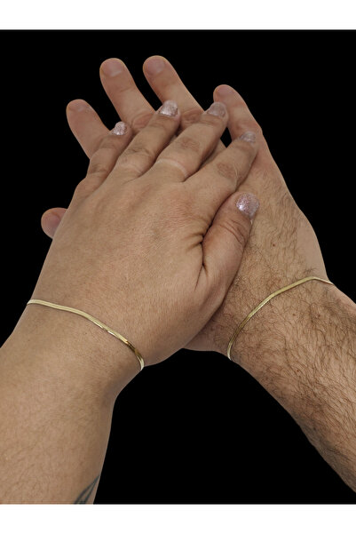 By Semra Unisex Çift Bilekliği İnce İtalyan Ezme Zincir Paslanmaz Çelik Sevgi...