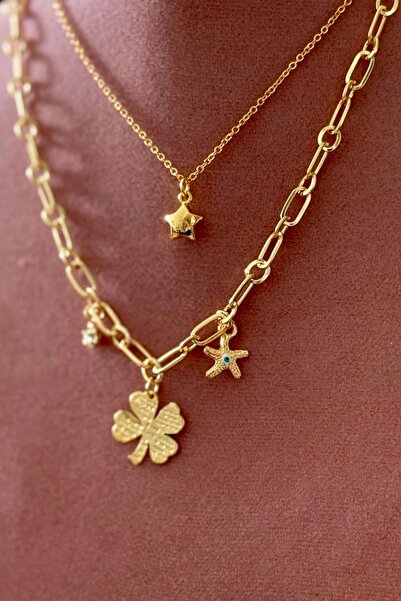 Trendy Butik Clover and Star Figured Necklace Combination