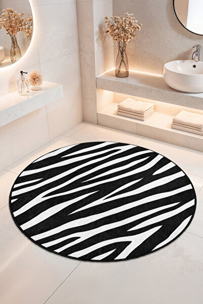 Home Zebra Desenli Kaymaz Tabanlı Yıkanabilir Banyo Halısı