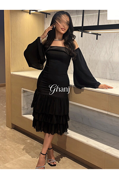 Ghanj Fashion فستان ميدي اسود