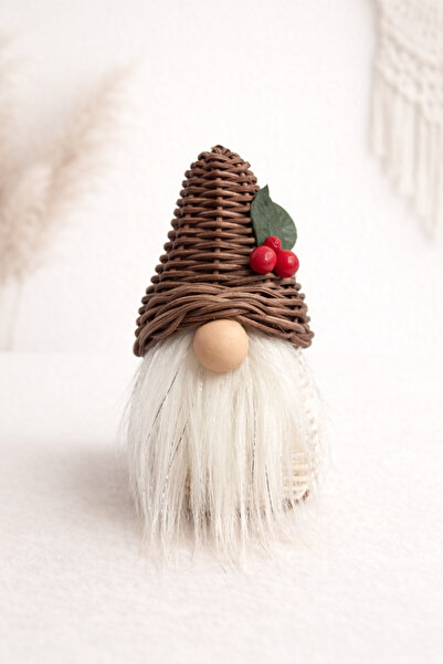 SEÇİL El Yapımı Dekoratif Yılbaşı Cücesi – Doğal Hasır Şapkalı, Beyaz Sakallı