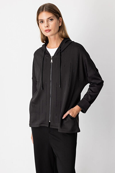 On Fashion Women's Black Hooded Coat with Zipper 66700