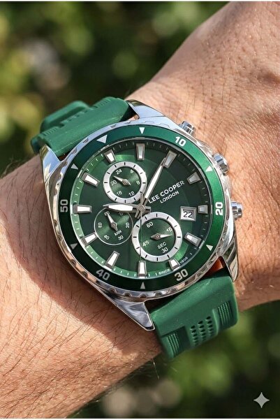 Lee Cooper Sports, Green Dial Men's Wristwatch |   44mm, Multifunctional, Sil...