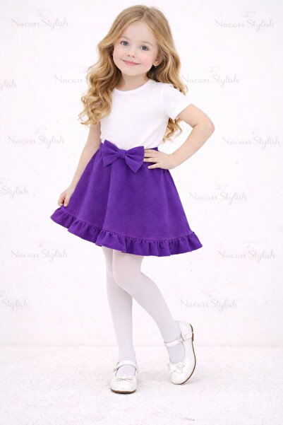 Nacar Kız Çocuk 23 Nisan 29 Ekim Fırfırlı Fiyonk Detaylı Beli Lastikli Kloş E...