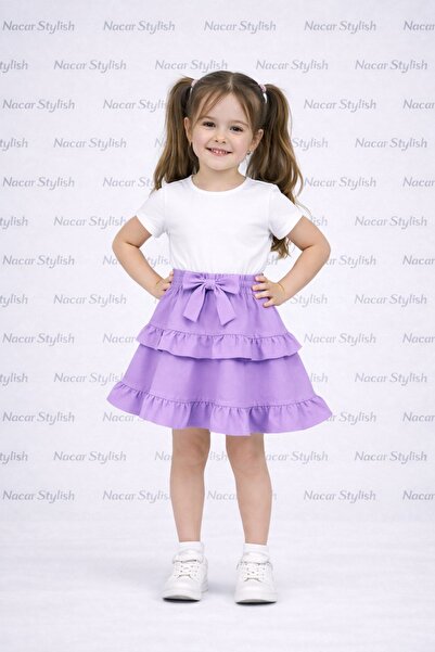 Nacar Kız Çocuk 23 Nisan 29 Ekim Çift Fırfır Detaylı Beli Lastikli Gösteri Et...