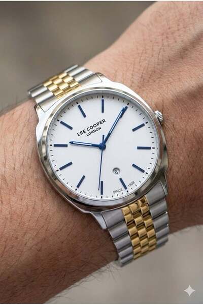 Lee Cooper 41mm Case, White Dial, Two-Tone Steel Band, Classic and Stylish Me...